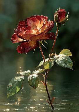 Rose with Water Droplets in Sunlight