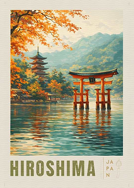 Hiroshima Autumn Torii Gate and Pagoda
