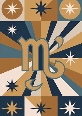 Scorpio Zodiac Symbol with Starbursts