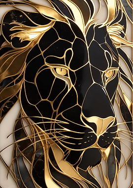 Golden Black Lion Stained Glass Art