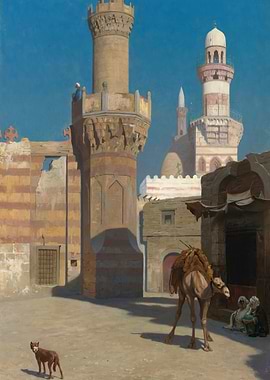 Camel and Dog in Egyptian Courtyard