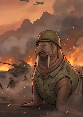 Walrus Soldier in War Zone