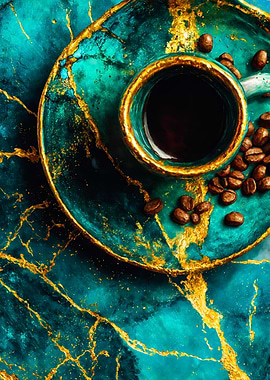 Turquoise Gold Marble Coffee Cup