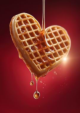 Heart-shaped Waffle with Syrup