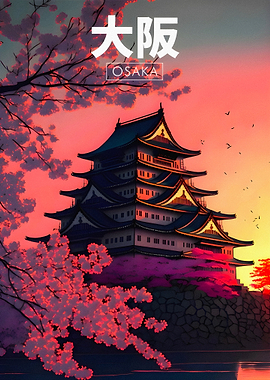 Osaka Castle Cherry Blossoms Sunset