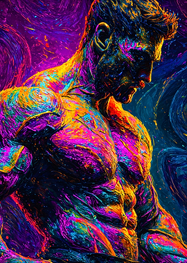 Colorful Muscle Man Oil Painting