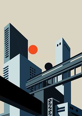 Futuristic Industrial Cityscape with Sun