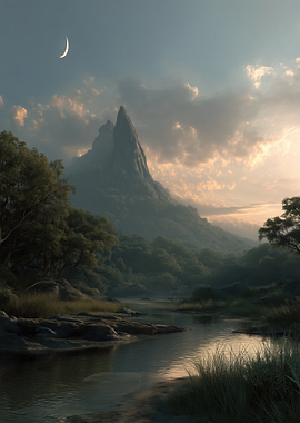 Misty Mountain River Landscape