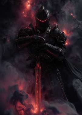 Dark Knight with Fiery Sword