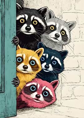 Raccoon Art - Colorful Pop Animal Illustration - Whimsical Kids Room & Bathroom Wall Art Decor