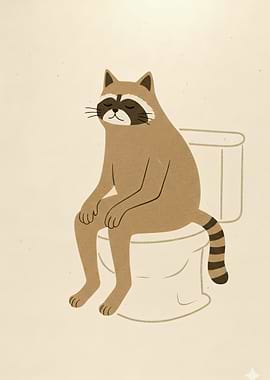 Raccoon Sitting on Toilet