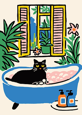 Bath Time Cat Wall Art