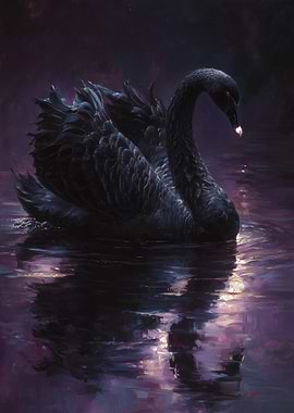 Black Swan on Purple Water