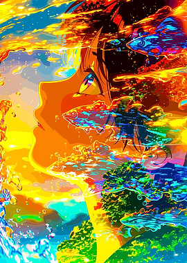 Anime Girl in Vibrant Underwater World