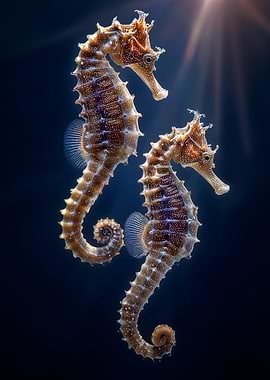 Two Seahorses in Sunlight