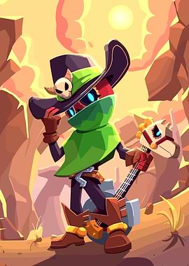 Cowboy character with a guitar