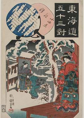 Ukiyo-e print of women in snow