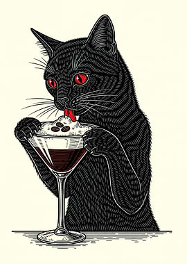 Black Cat Drinking Espresso Martini