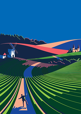 Man in a vineyard at sunset