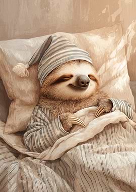Cute Sloth Sleeping in Pajamas