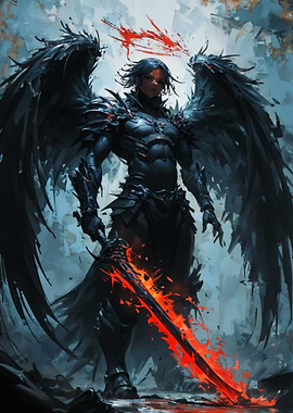 Dark Angel Warrior with Fiery Sword