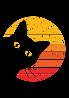 Retro Black Cat Sunset Circle