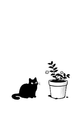 Definitely Innocent Black Cat and Potted Plant