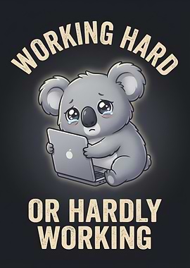 Crying Koala Working on Laptop