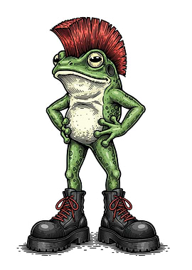 Punk Rock Frog with Mohawk and Boots