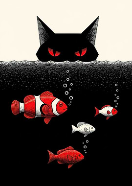 Cat Watching Fish Underwater