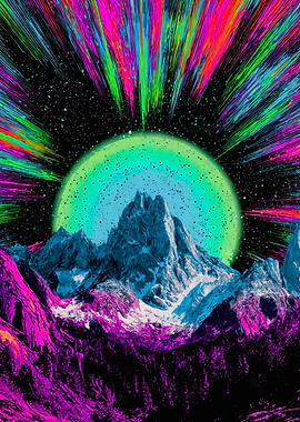 Neon Mountain Peak Cosmic Burst
