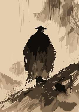 Lone figure in a desolate landscape