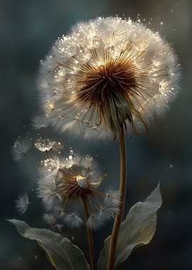 Dandelion Seeds with Water Droplets