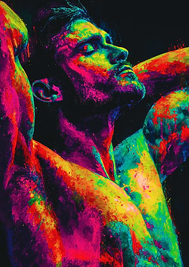 Vibrant Paint Splatter Man Portrait