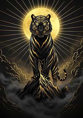 Golden Tiger on Mountain Peak