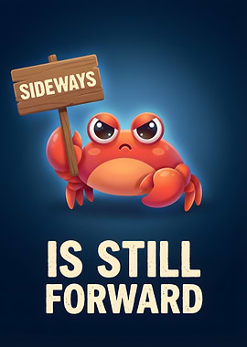 Crab holding a sign saying Sideways