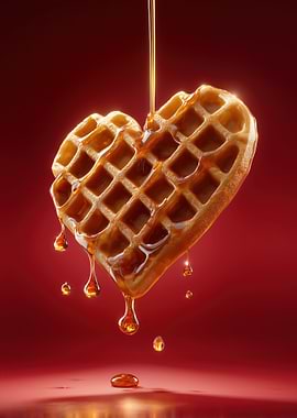 Heart-shaped Waffle with Syrup
