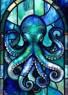 Stained Glass Octopus Art