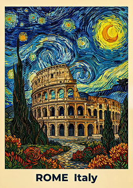 Colosseum in Starry Night Style