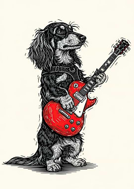 Dachshund Playing Guitar