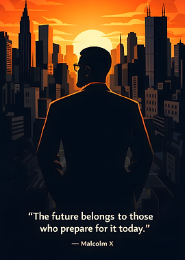 Man overlooking city at sunset