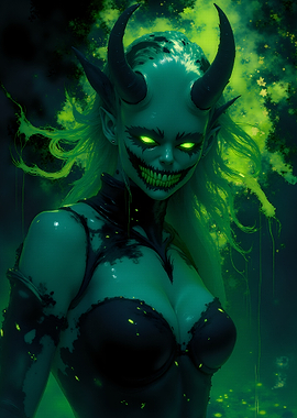 Green Demon with Horns