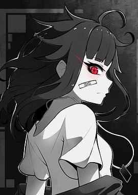 Anime Girl with Red Eye and Bandage