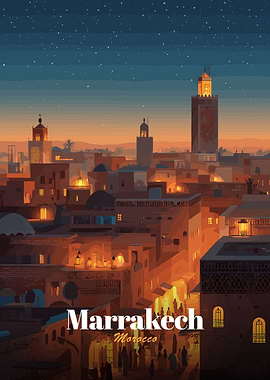 Marrakech Morocco Cityscape at Dusk