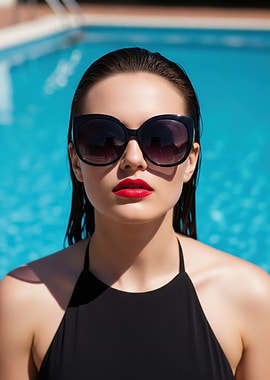 Woman in sunglasses by the pool
