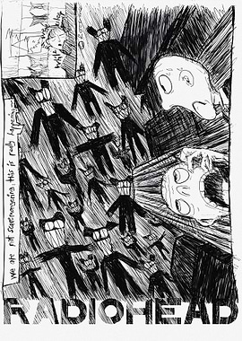 Radiohead band poster with cartoonish figures