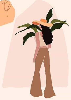 Woman in hat and bell bottoms