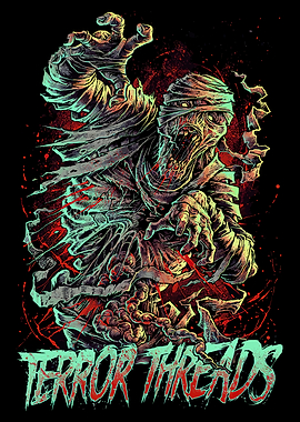 Terrifying Mummy with 'Terror Threads' Text