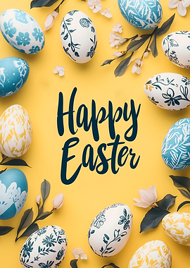 Happy Easter Eggs and Flowers