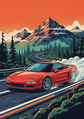 Red Sports Car Drifting in Mountains